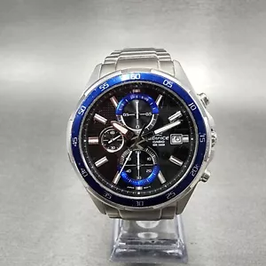 Casio Edifice Chronograph Watch Men 43mm Black Dial Steel Date Round New Battery - Picture 1 of 11