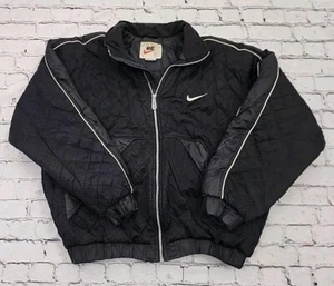 VTG 90s Nike Puffer Bomber Jacket YOUTH Size XL Black Quilt Full Zip Swoosh - Picture 1 of 8