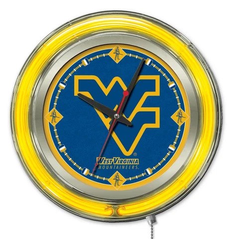 West Virginia Mountaineers HBS Neon Yellow Battery Powered Wall Clock (15") Cover