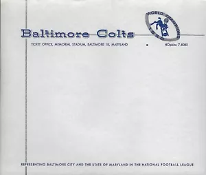 1959 Baltimore Colts 7 1/4 x 8 1/2 Ticket Office Stationary 1958 World Champions - Bild 1 von 1