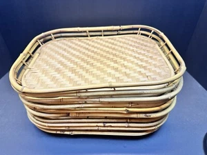 Set of 10 Bamboo Rattan Wicker Serving Lap Trays Tiki Bar Boho 13x10 BE1 - Picture 1 of 7