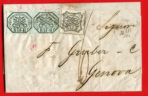 PAPAL STATES 1860 baj.6 x 2 + baj.8 cover ROMA to Genova (208-15) - Imagen 1 de 2