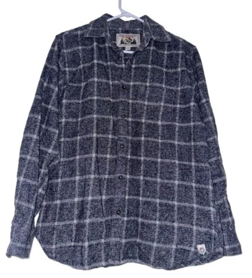 Free Planet Shirt Mens Medium Gray Check Flannel Cotton Polyester Button Up - Image 1 of 4