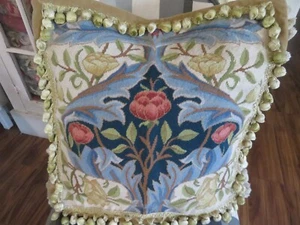 Aubusson Ocean Blue ART DECO Unique Pattern Petit Point Needlepoint Pillow - Picture 1 of 19
