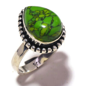 Green Turquoise Cabochon Pear Gemstone Unique Handmade Statement Ring US-6.5