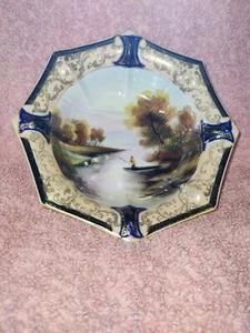 UN CUENCO NORITAKE VINTAGE, 20 CMS/8 PULGADAS DE DIÁMETRO, ESCENA DEL LAGO DE PESCA, PINTADO A MANO - Imagen 1 de 8