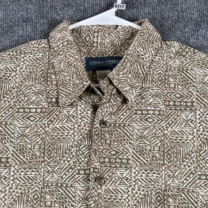 Cooke Street Shirt Mens 2XL Brown Tan Geometric Hawaiian Aloha Button Up Cotton - Picture 1 of 10