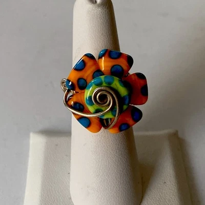 ANILLO PIEDRA CRISTAL MURANO LUNARES NARANJA RARO ÚNICO EN SU CLASE TALLA 6 Foto 1 de 4