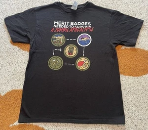 Boys Youth Large Black Delta Zombie Apocalypse Boy Scouts Merit Badge Tee - Picture 1 of 14