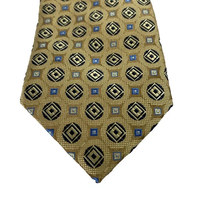Corbata Valerio Garati Para Hombre Talla Única Dorado Azul Patrón Geométrico Hecha a Mano Prendas para el Cuello Foto 1 de 4