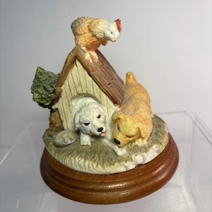 Golden Retriever Puppy Dogs w/Chicken On Doghouse Figure Country Charm!!! - Picture 1 of 13
