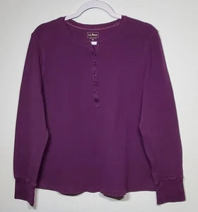 L.L. Bean Damen XL Waffelstrick Langarm Henley Top Pflaume - Bild 1 von 6