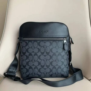 4010 Coach Black Men's Houston Flight Bag Signature Canvas&Leather Outlet NWT - Picture 1 of 7