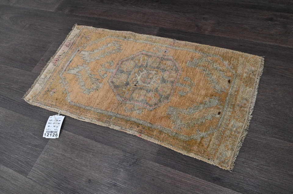 Oushak Turkish Doormat Rug 1x2 ORANGE Vintage Anatolian Handmade Small Kilim Rug - Image 1 of 4