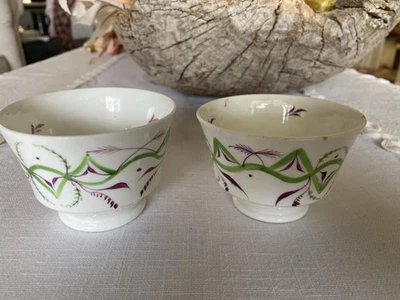 2 Early Antique 19th Century Staffordshire Handleless Soft Paste Cups - Image 1 of 4