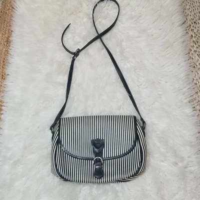 Vintage Liz Claiborne Navy Blue and white Striped Crossbody Purse - Image 1 of 4