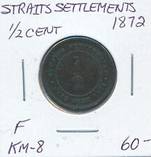 STRAITS SETTLEMENTS 1/2 CENT 1872 KM8 - F