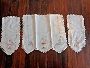 SCIARPA DA COMÒ vintage set di 3 fiori cuciti a croce centrino runner - Foto 1 di 7