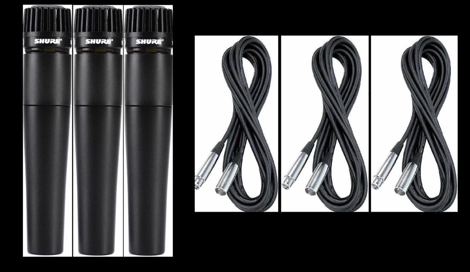 (3) New Shure SM57 Mics and Cables Authorised Dealer Make Offer Buy It Now! - Image 1 of 4