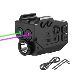 SOLOFISH Green+Purple Laser Sight & Flashlight for Pistol Handgun Picatinny Rail - Picture 1 of 7