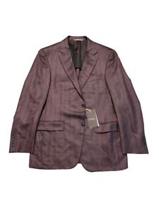 $2395 Canali Exclusive Sport Coat Silk Cashmere Dark Purple Herringbone 42 R Men