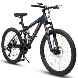 Mountain Bike 26'' Wheels, 21-Speed Full Suspension Trail Commuter Carbon Steel - Picture 1 of 8