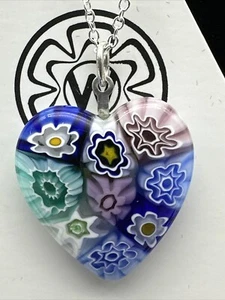 Authentic Murano Glass Millefiori Heart Pendant Necklace - MH - 11 - Picture 1 of 9