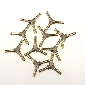 10Pcs1/4"Y-3 Way Brass Hose Barb Fitting Pipe Tubing Splicer Fuel Water Gas Air - Picture 1 of 8