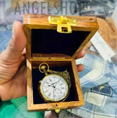 Watch elgin vintage pocket Collectible Antique Brass Pocket Watch W/ Box GIFT - Image 1 of 4