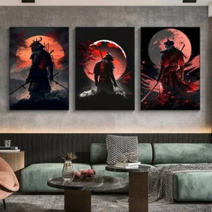 Impresionante imagen de arte de pared de lona samurai japonés de 3 piezas sin encuadre - Imagen 1 de 4