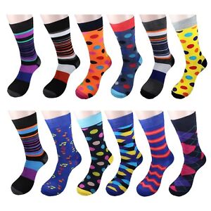 men's Funky Fashion Dress Socks Casual Cotton 12 Pairs size 10-13