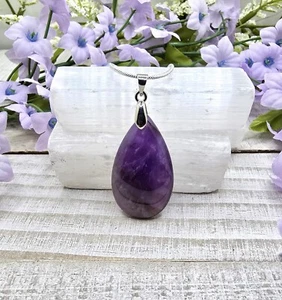 1.5 in x 1 in Natural Amethyst Teardrop Pendant Necklace 925 Sterling Silver - Picture 1 of 10