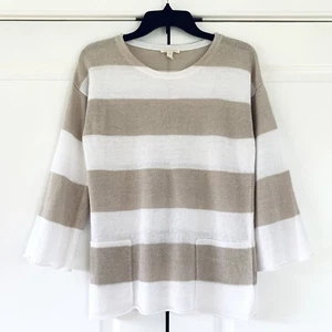 Eileen Fisher Sweater Organic Linen Wide Neutral Stripe Knit Shirt Petite Small - Picture 1 of 8