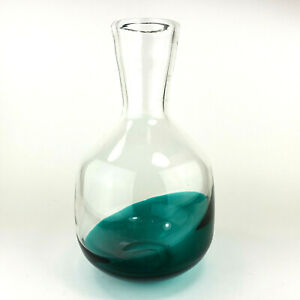 West Elm Glass Vase Hand Blown Heavy Emerald Green and Clear 