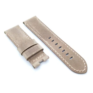 24mm Gray Calf Leather Folding Deployment Clasp Band Strap For PAM PAM111 Watch - Picture 1 of 11