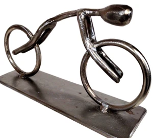 Handcrafted Cyclist Welded Steel Sculpture Modern Art "One With" Artist Signed - Picture 1 of 9