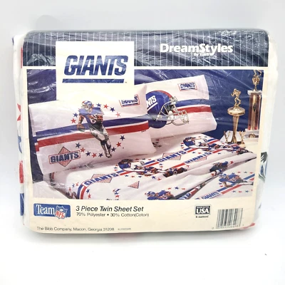 VINTAGE 90s The Bibb Co NFL New York GIANTS Football 3 pc Twin Sheet Set NEW - Image 1 of 4
