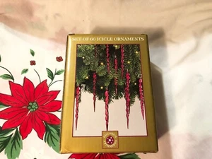 Vintage Set Of Dillard’s Red Icicle Christmas Ornaments Box of 60 - Picture 1 of 5