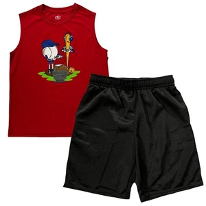 Athletic Works Youth Boys Sporty Tank Top & Mesh Shorts Set XL (14-16) Black Red - Picture 1 of 6