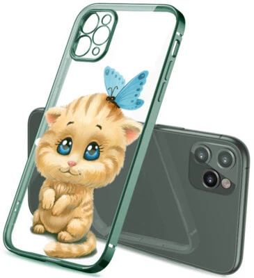 Custodia cover per iPhone 13 12 11 X 8 in Tpu morbido placcato Verde foglia 1072 - Immagine 1 di 3