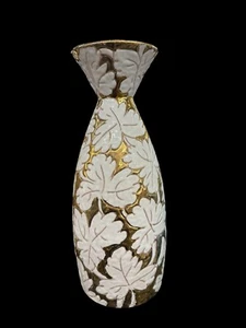 MCM ZACCAGNINI ITALY SGRAFITTO GOLD WHITE BOLD LEAVES VASE 10.25” - Picture 1 of 1