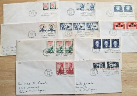Canada 1959-1961 First Day Issue Envelopes  - Qty:  10 Cover