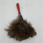 Ostrich Feather Duster Natural Wood Handle Red Vintage Cleaning Tools Supplies