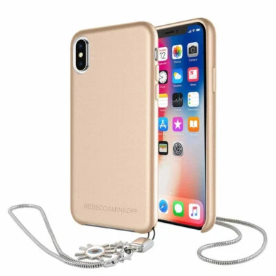 Funda de cuero con dije Rebecca Minkoff Never Not para iPhone XS / X - dorada Foto 1 de 2