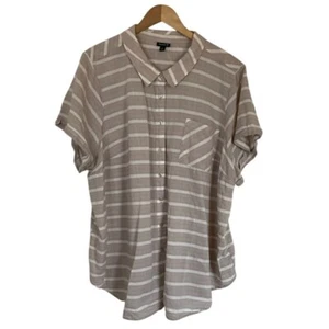 Torrid Womens Short Sleeve Button Front Cotton Top Size 4X Tan Cream Classic - Picture 1 of 11