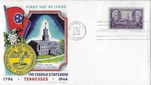 1946 FDC, #941, 3c Tennessee 150th, Fluegel Cover - Bild 1 von 2