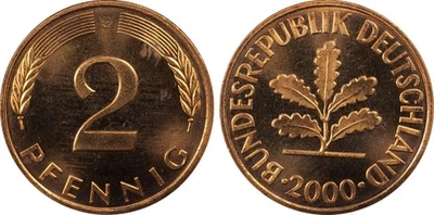 ***2000-G  WEST GERMANY   2 PFENNIGS***PCGS MS65RD***FINEST KNOWN POP 1/0*** - Image 1 of 4