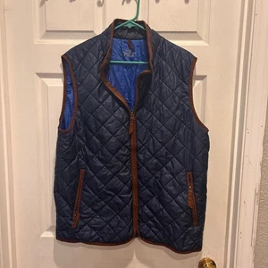 Vineyard Vines Men's Quilted Vest Blue Brown Trim Full Zip Performance L Logo - Picture 1 of 6