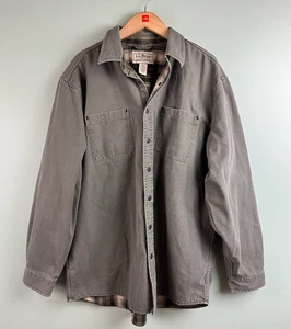 LL Bean Shacket Mens XL Cotton Flannel Lined Shirt Jacket Button Up Heavy Grey - Picture 1 of 8