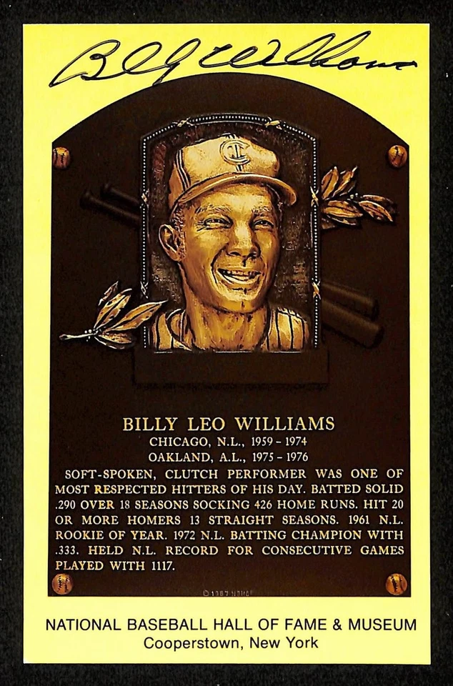 Placa postal de oro firmada/autografiada por Billy Williams de los Chicago Cubs 199228 Foto 1 de 1